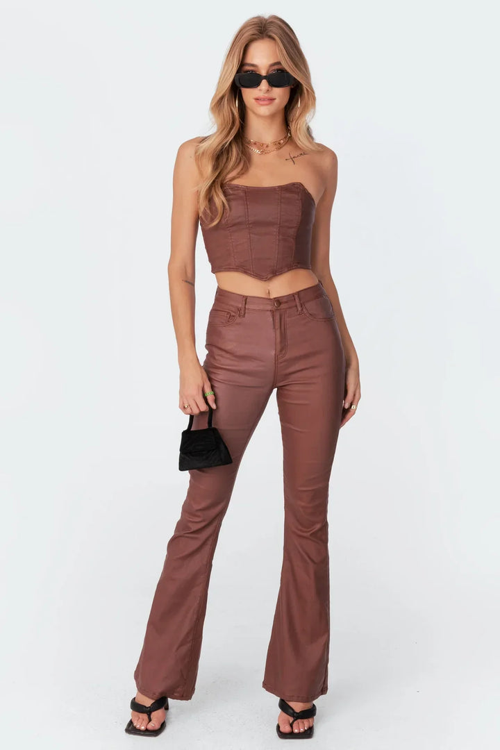 Vivian | Faux Leather Flared Pants