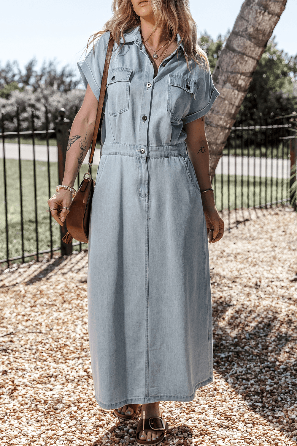 Isobel - Denim Dress with Short Batwing Sleeves