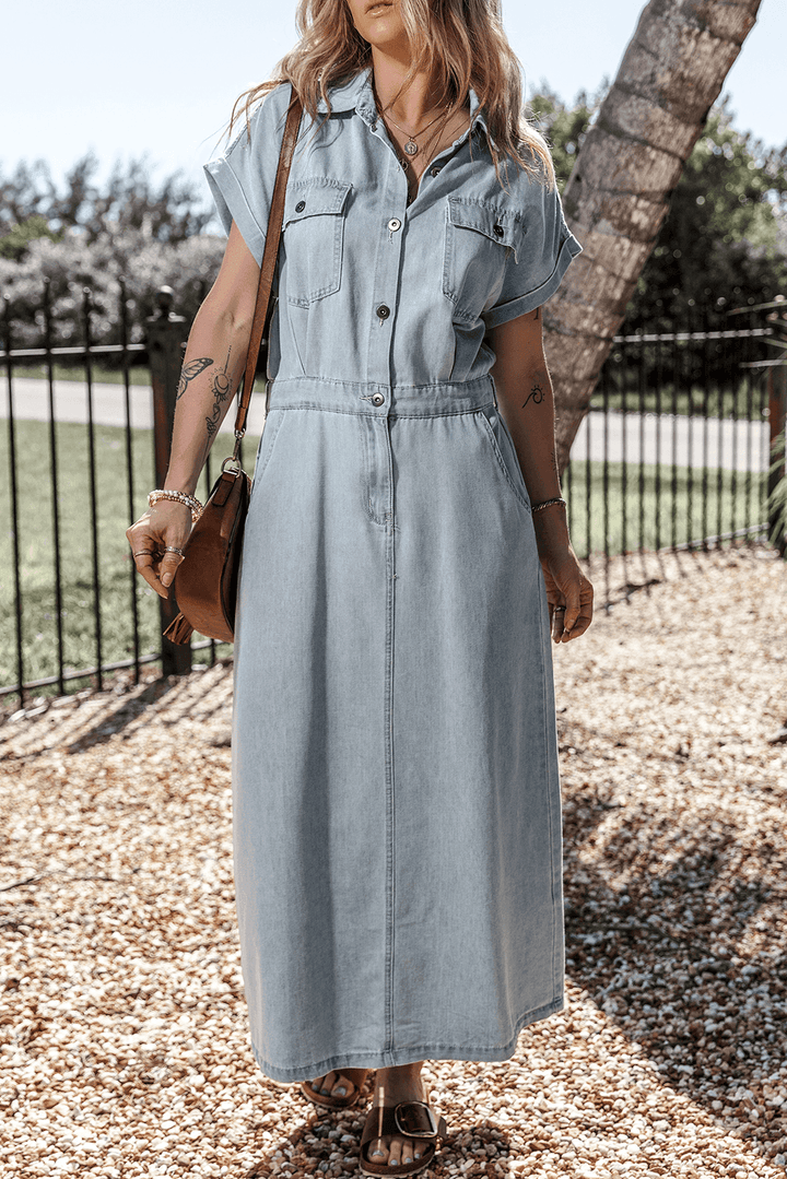 Isobel - Denim Dress with Short Batwing Sleeves