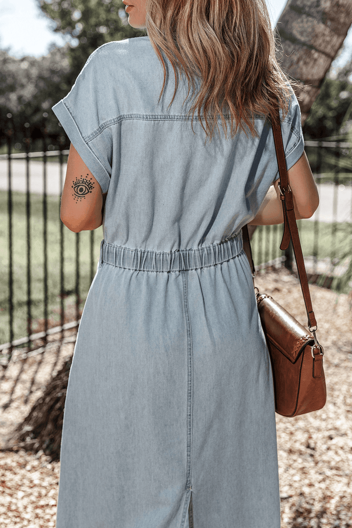 Isobel - Denim Dress with Short Batwing Sleeves