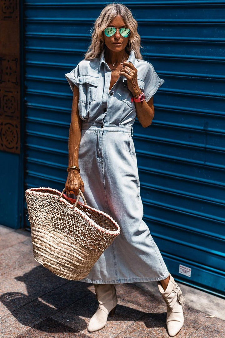 Isobel - Denim Dress with Short Batwing Sleeves