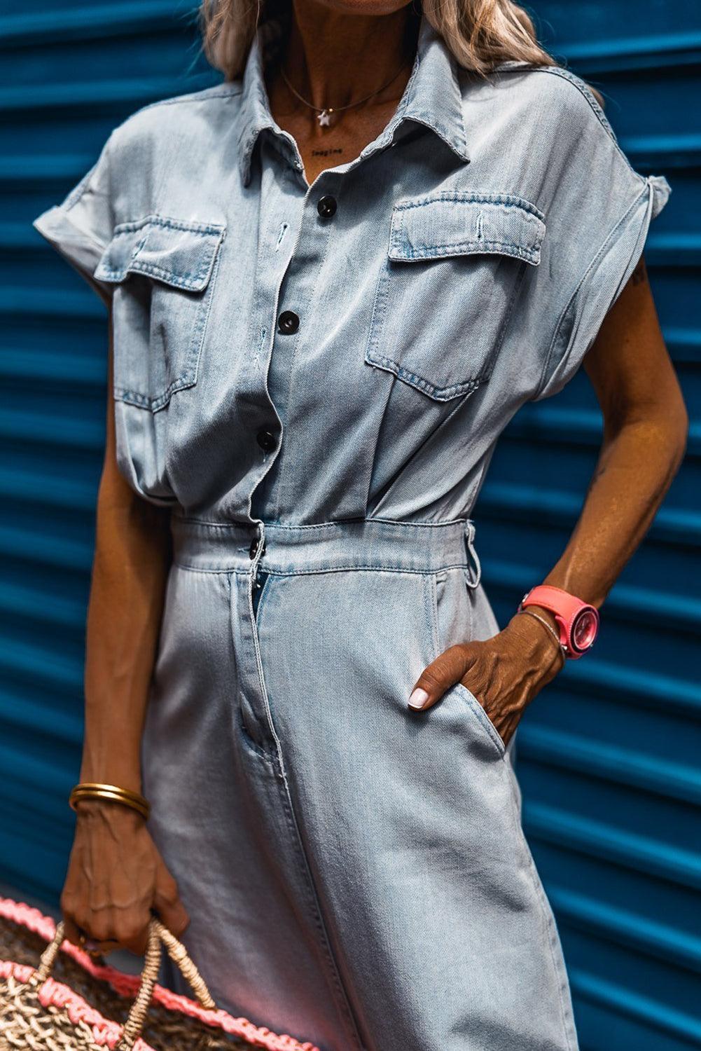 Isobel - Denim Dress with Short Batwing Sleeves
