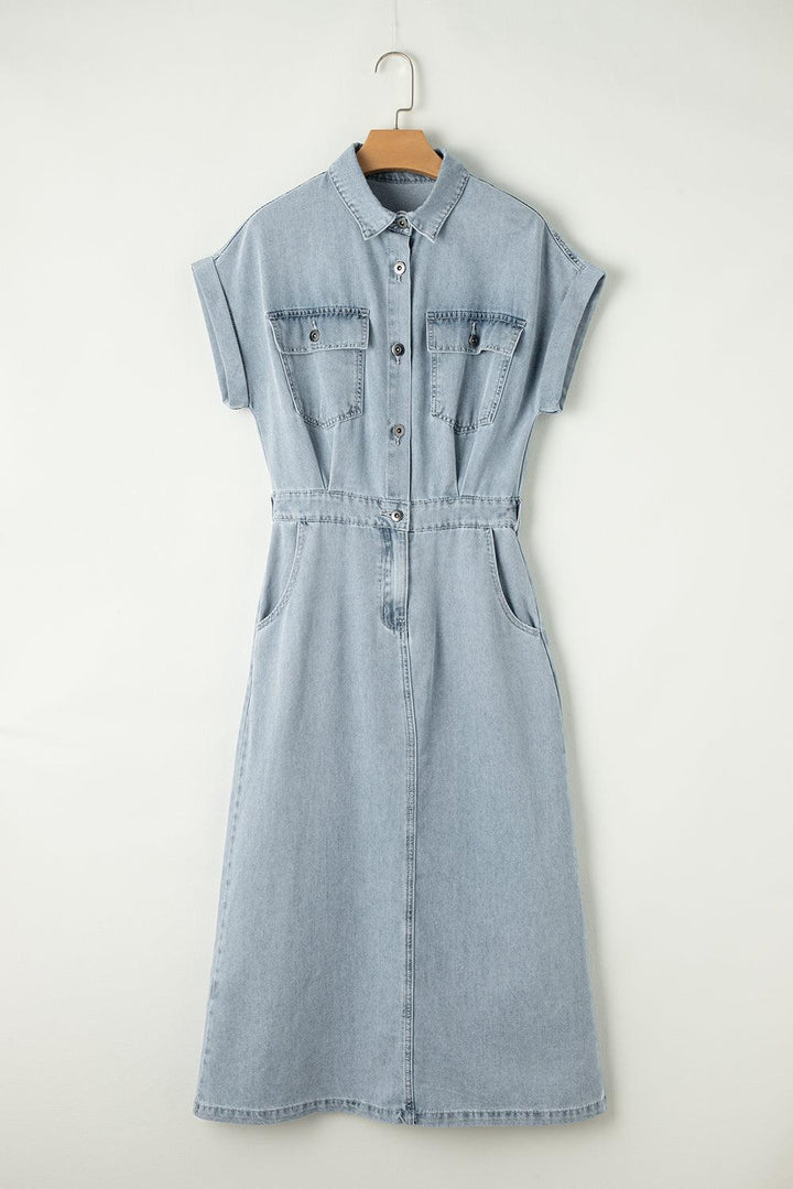 Isobel - Denim Dress with Short Batwing Sleeves