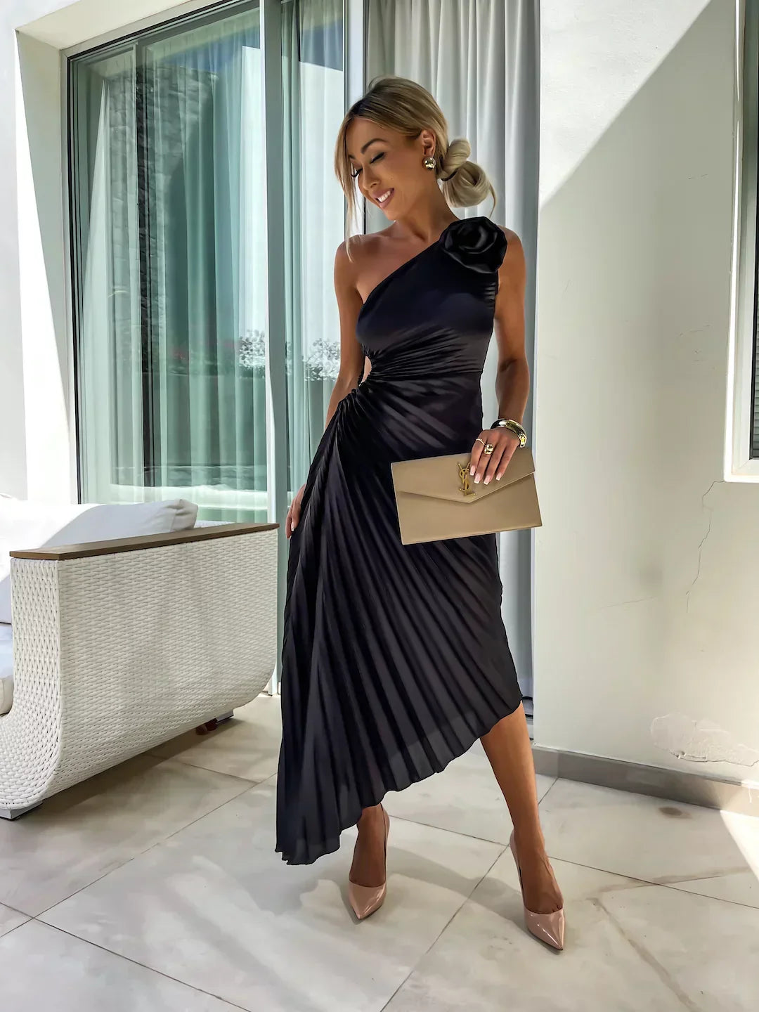 Lizel - Floral Shoulder Pleated