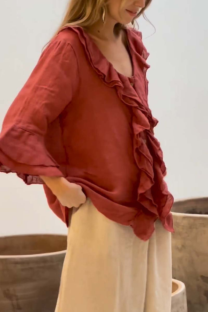 Isabella™ - Ruffled Linen Blouse