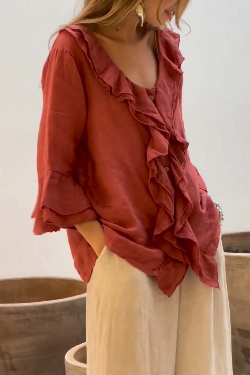 Isabella™ - Ruffled Linen Blouse