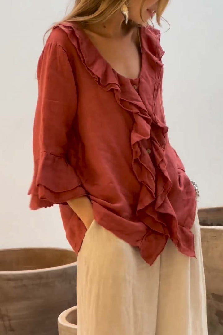 Isabella™ - Ruffled Linen Blouse