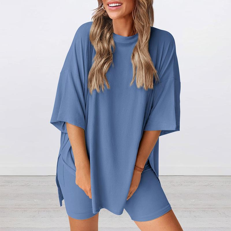 Chloe Chill Set – Oversized Shirt & Biker Shorts Duo