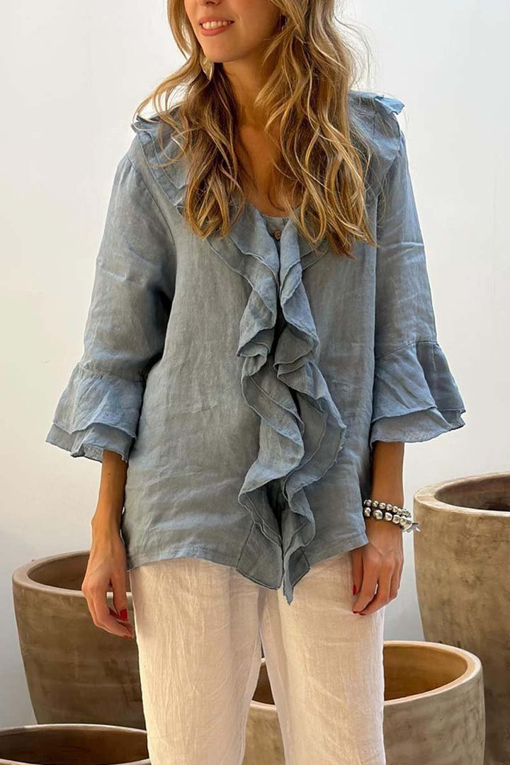 Isabella™ - Ruffled Linen Blouse