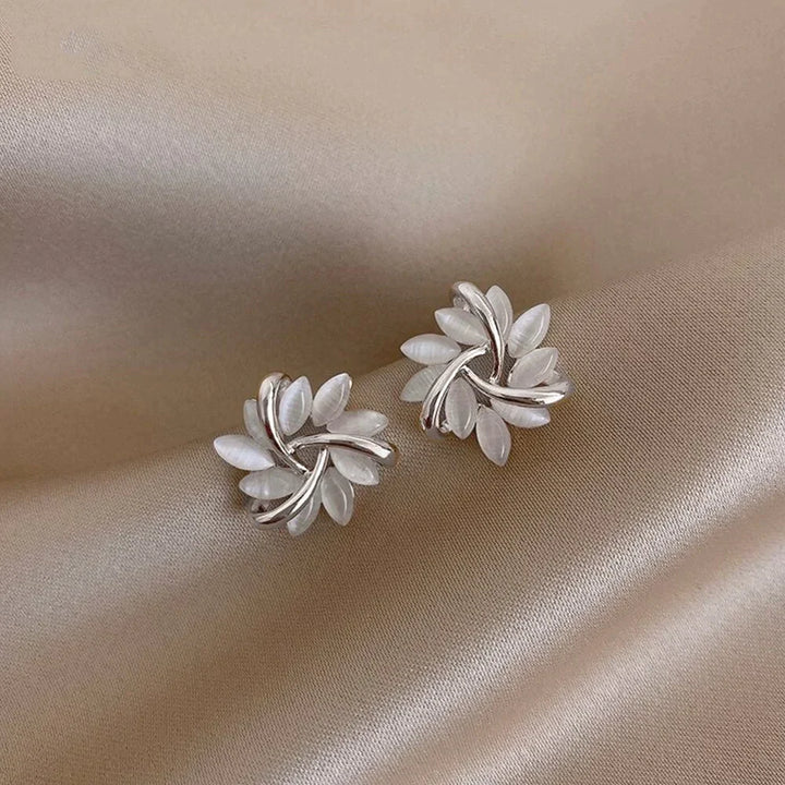 Gold Hoop Earrings with Opal Petals
