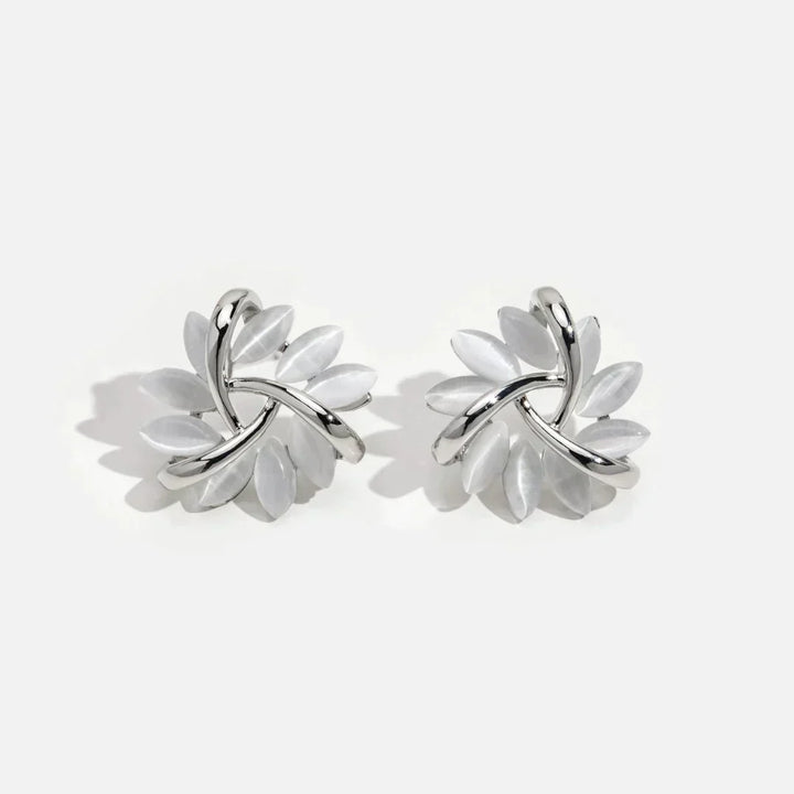 Gold Hoop Earrings with Opal Petals