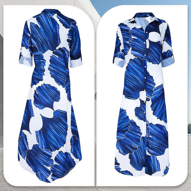 Long-Sleeved Floral Collared Dress