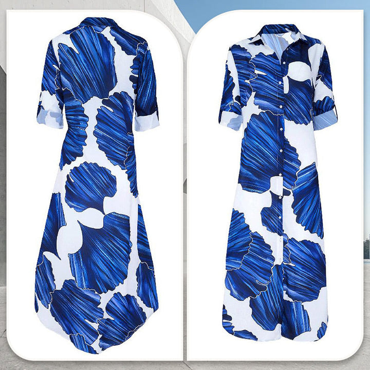 Long-Sleeved Floral Collared Dress