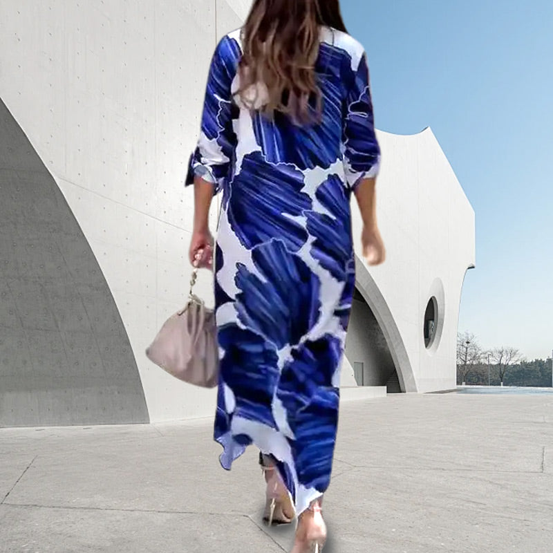 Long-Sleeved Floral Collared Dress