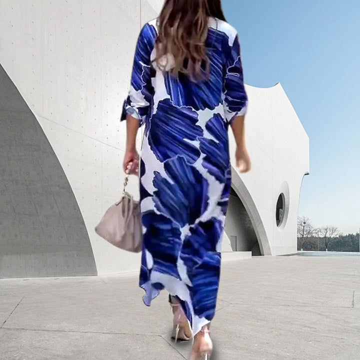 Long-Sleeved Floral Collared Dress