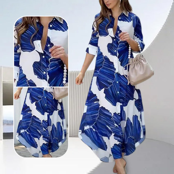 Long-Sleeved Floral Collared Dress