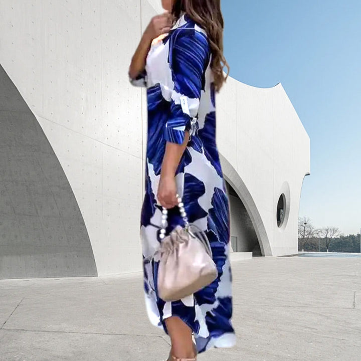 Long-Sleeved Floral Collared Dress
