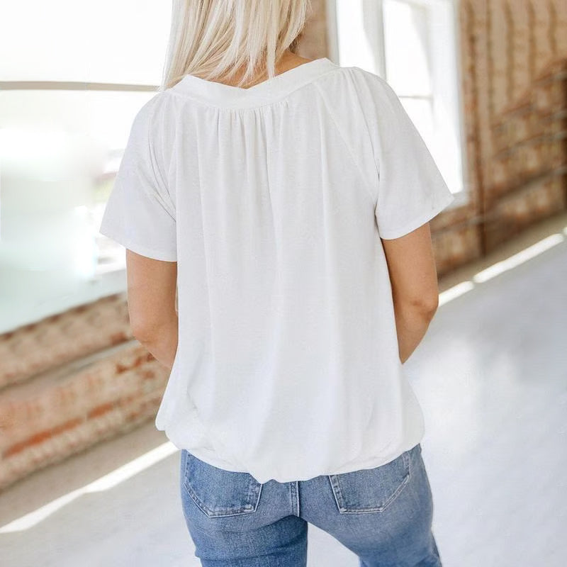 Pleated Charm V-Neck Blouse