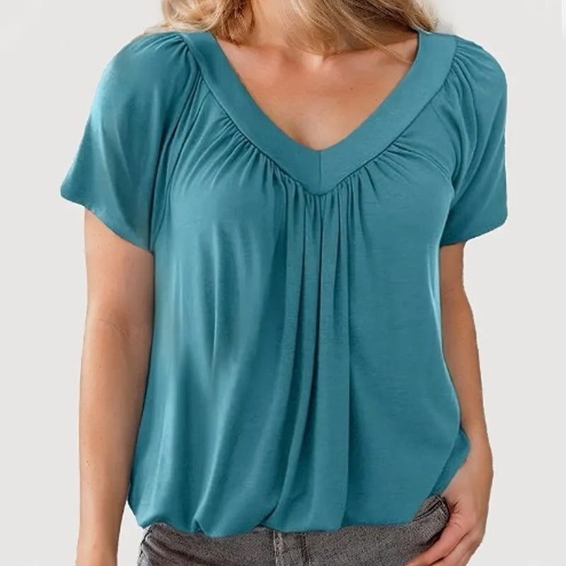 Pleated Charm V-Neck Blouse