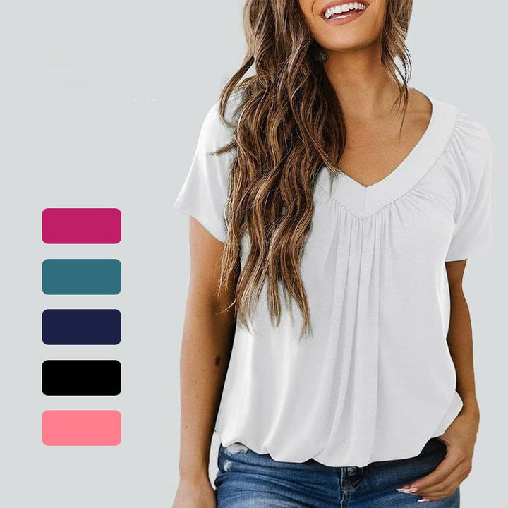 Pleated Charm V-Neck Blouse