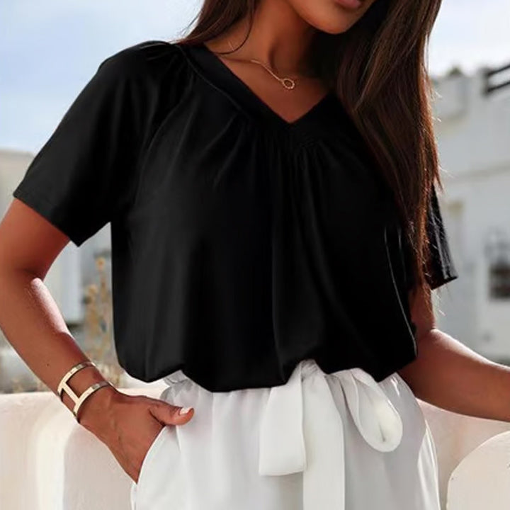 Pleated Charm V-Neck Blouse