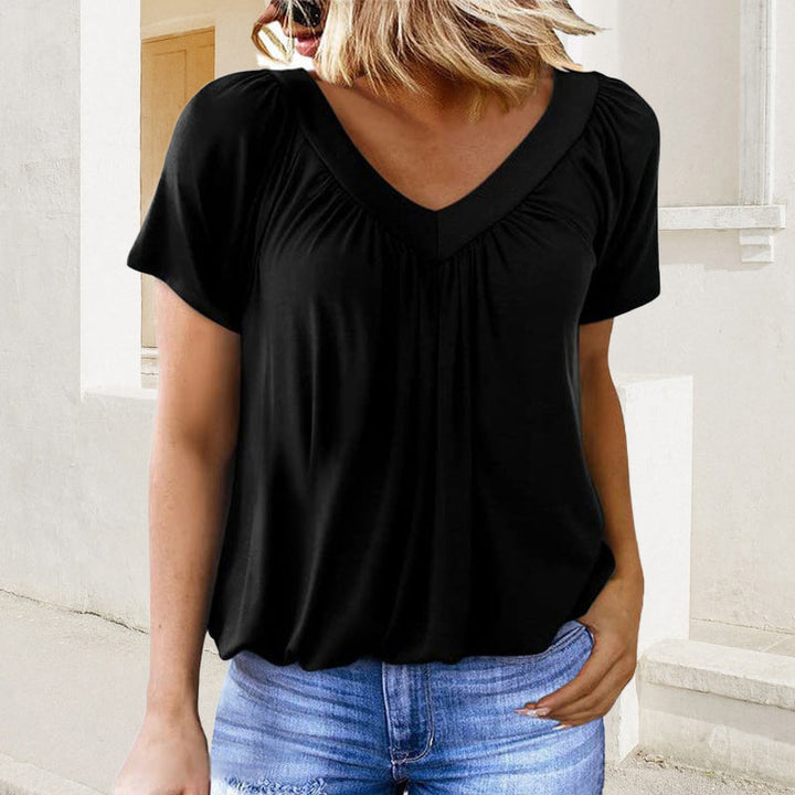 Pleated Charm V-Neck Blouse