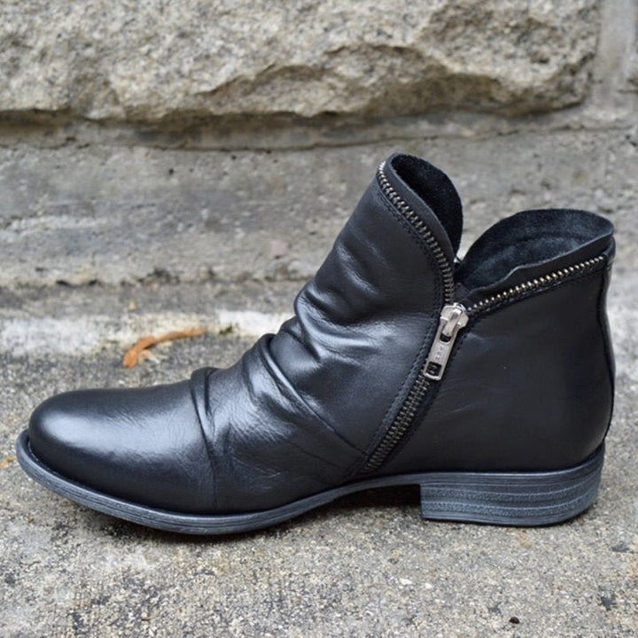 Elena™ - Urban Zip Leather Ankle Boots