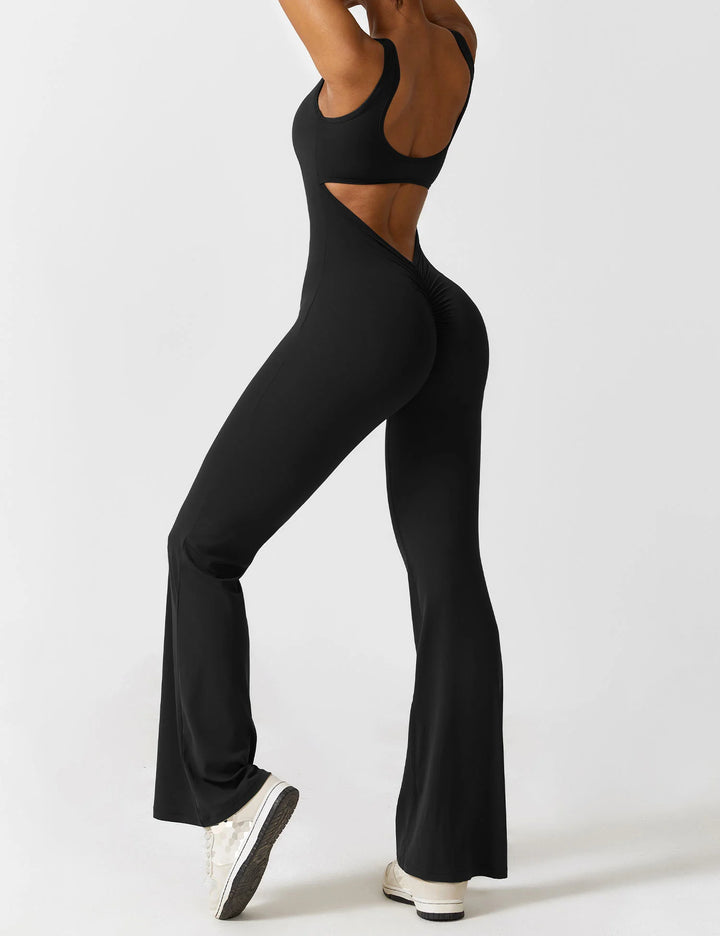 BlendApparel V-Waist Flare-Leg Jumpsuit