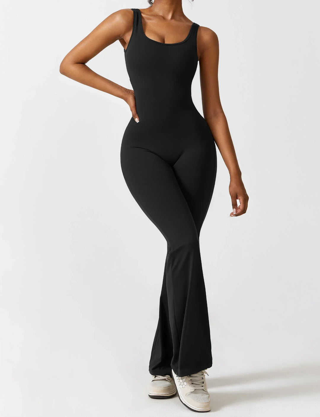 BlendApparel V-Waist Flare-Leg Jumpsuit