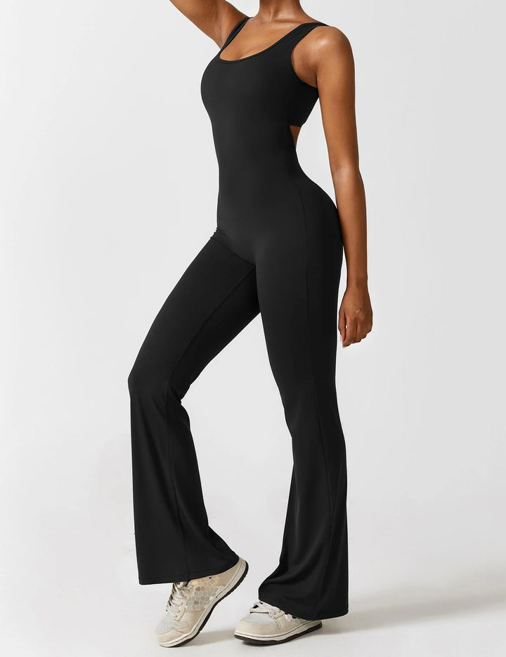 BlendApparel V-Waist Flare-Leg Jumpsuit