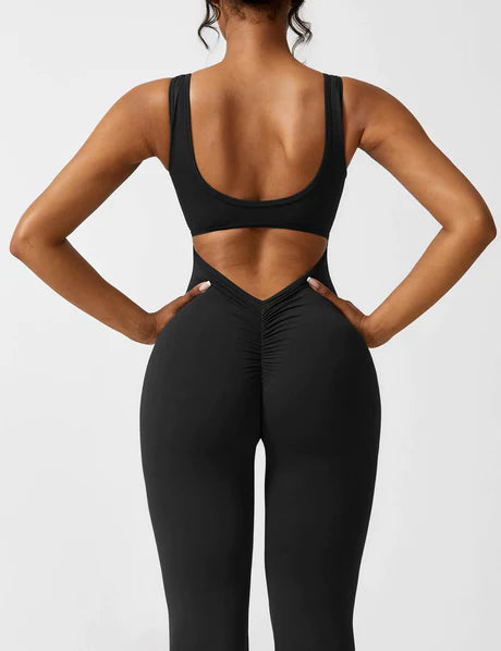 BlendApparel V-Waist Flare-Leg Jumpsuit