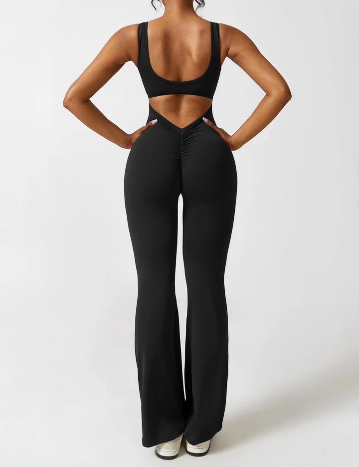 BlendApparel V-Waist Flare-Leg Jumpsuit