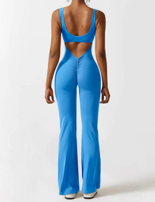 BlendApparel V-Waist Flare-Leg Jumpsuit
