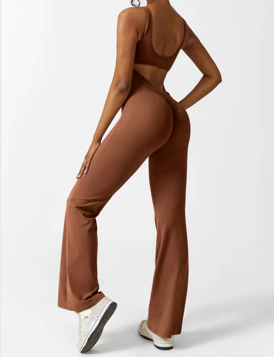 BlendApparel V-Waist Flare-Leg Jumpsuit