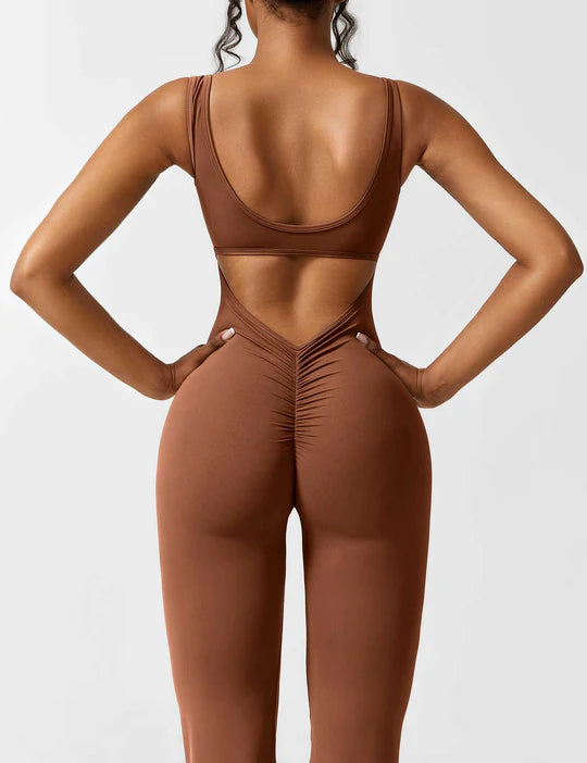 BlendApparel V-Waist Flare-Leg Jumpsuit