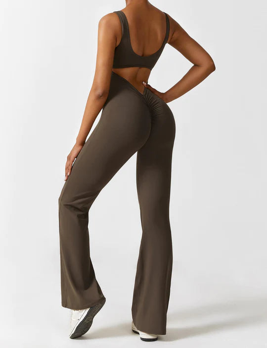 BlendApparel V-Waist Flare-Leg Jumpsuit