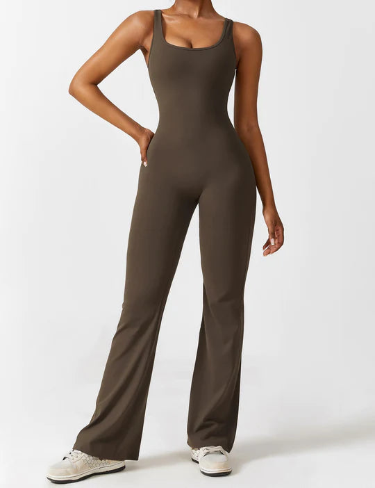 BlendApparel V-Waist Flare-Leg Jumpsuit