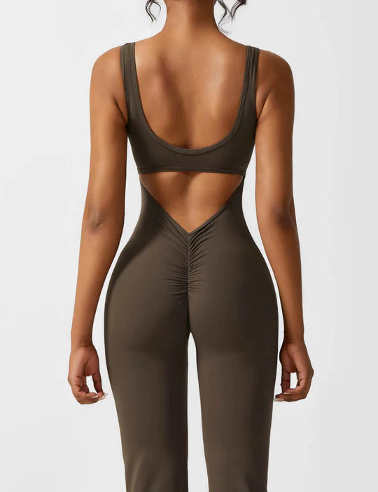 BlendApparel V-Waist Flare-Leg Jumpsuit