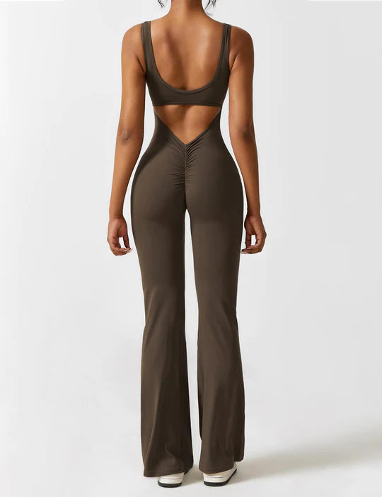 BlendApparel V-Waist Flare-Leg Jumpsuit