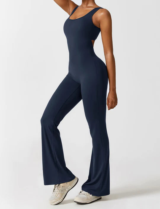 BlendApparel V-Waist Flare-Leg Jumpsuit