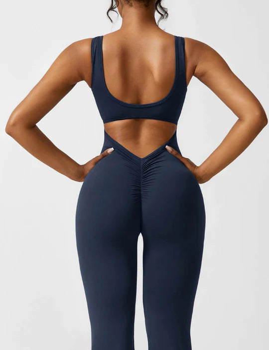 BlendApparel V-Waist Flare-Leg Jumpsuit