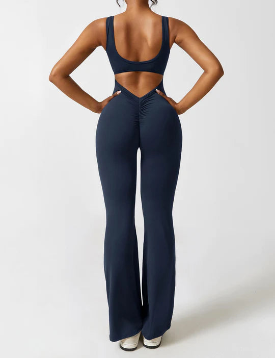 BlendApparel V-Waist Flare-Leg Jumpsuit
