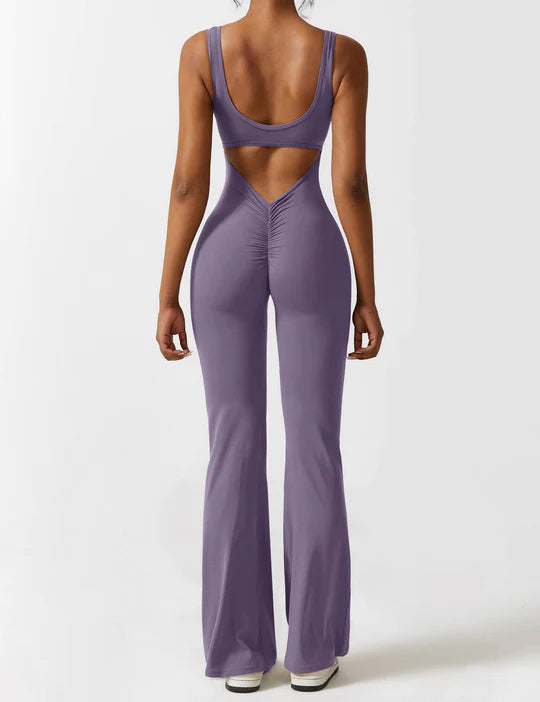 BlendApparel V-Waist Flare-Leg Jumpsuit