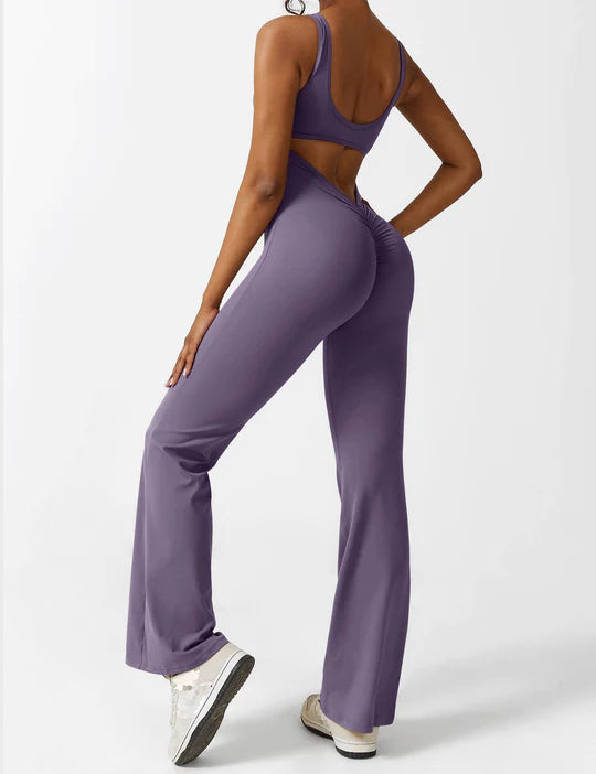 BlendApparel V-Waist Flare-Leg Jumpsuit
