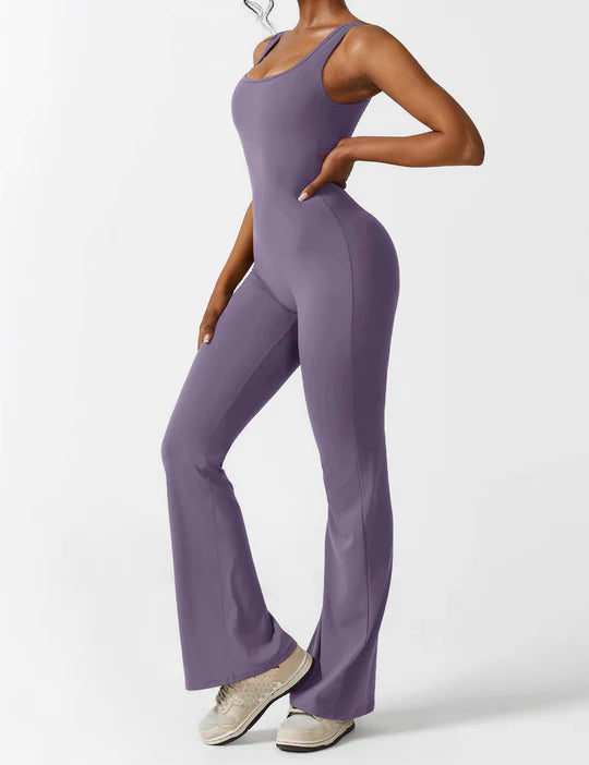 BlendApparel V-Waist Flare-Leg Jumpsuit