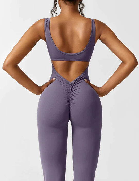 BlendApparel V-Waist Flare-Leg Jumpsuit