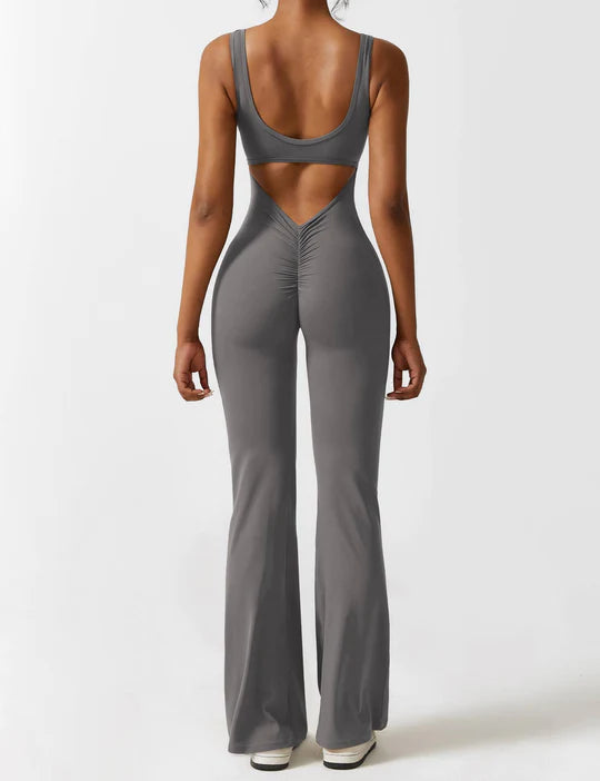 BlendApparel V-Waist Flare-Leg Jumpsuit