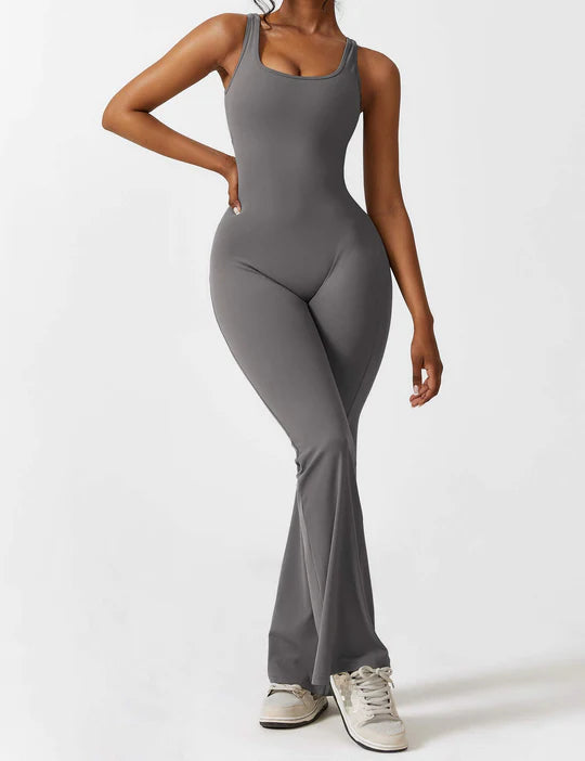 BlendApparel V-Waist Flare-Leg Jumpsuit