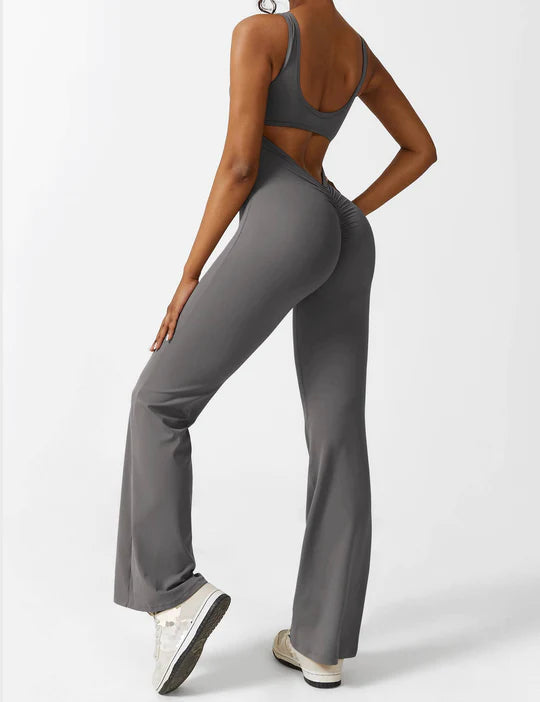BlendApparel V-Waist Flare-Leg Jumpsuit