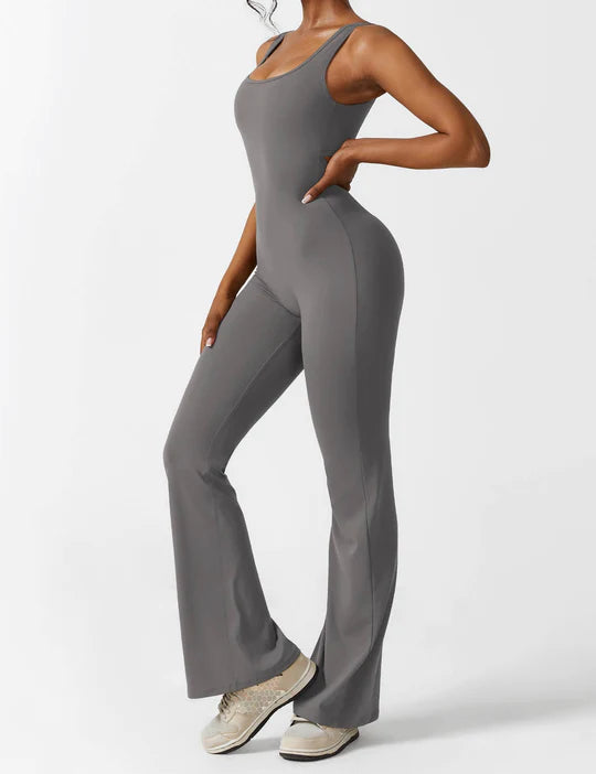 BlendApparel V-Waist Flare-Leg Jumpsuit